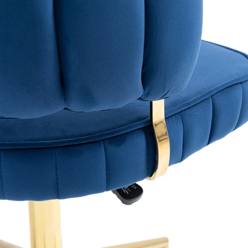 Modern Velvet Home Office Desk Chair with Adjustable Height and Swivel Wheels in Navy-海智集-Default-