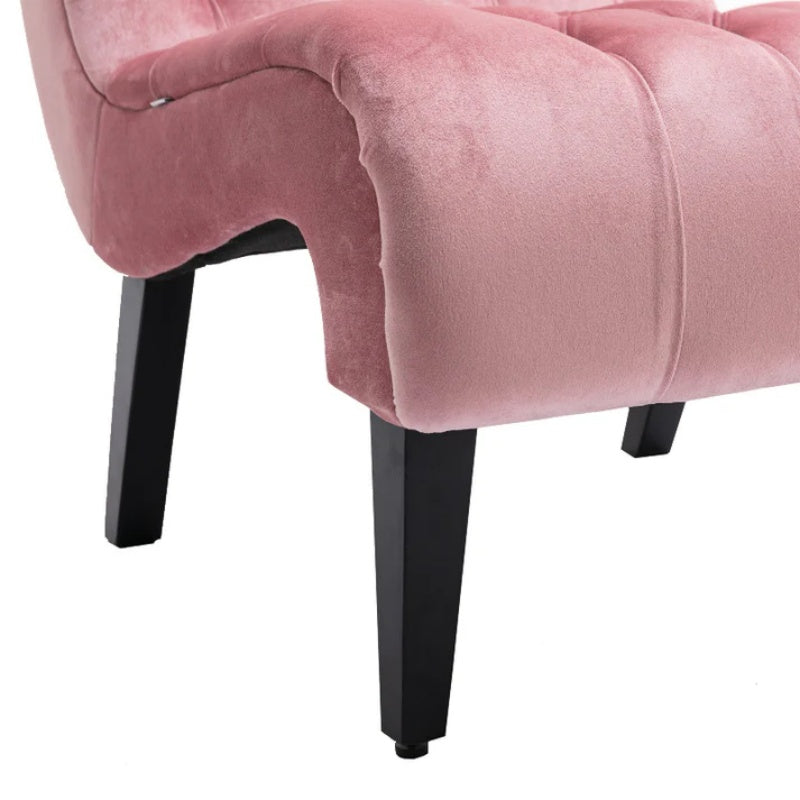 COOLMORE Modern Velvet Armless Accent Living Room Chair / Leisure Chair,Upholstered Fabric Button Comfortable Chair with Wooden Legs for Bedroom, Living Room, Office (Pink Velvet)-海智集-Default-