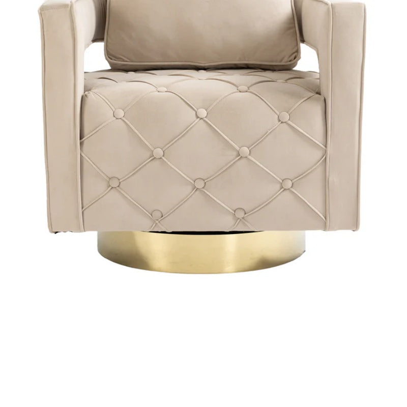 Swivel Accent Chair - Modern Accent Chair with Pillow, Velvet Armchair Side Chair with Tufted Button for Living Room, Bedroom, Office(Beige)-海智集-Default-