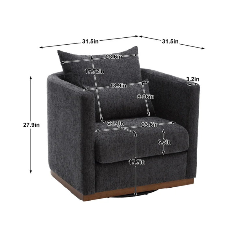 COOLMORE Swivel Barrel Chair, Comfy Round Accent Sofa Chair for Living Room, 360 Degree Swivel Barrel Club Chair, Leisure Arm Chair for Nursery, Hotel, Bedroom, Office, Lounge (Carbon Black Chenille)-海智集-Default-