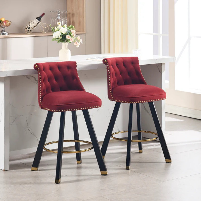 COOLMORE Set of 2,Back pull point design, velvet material, 360 degree rotation, back pull loop detachable design, rivet decoration, square foot wooden bar chair-海智集-Default-