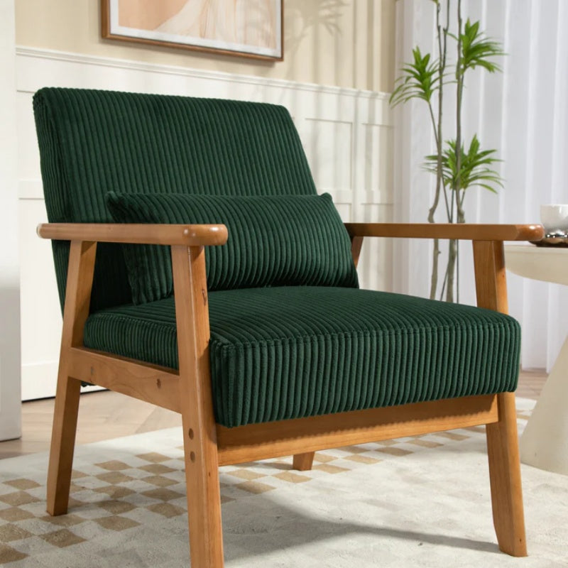 Leisure Chair with Solid Wood Armrest and Feet, Leisure chair, wood frame, velvet, l, solid rubber wood legs, Mid-Century Modern Accent chair, for Living Room Bedroom Studio chair-海智集-Default-