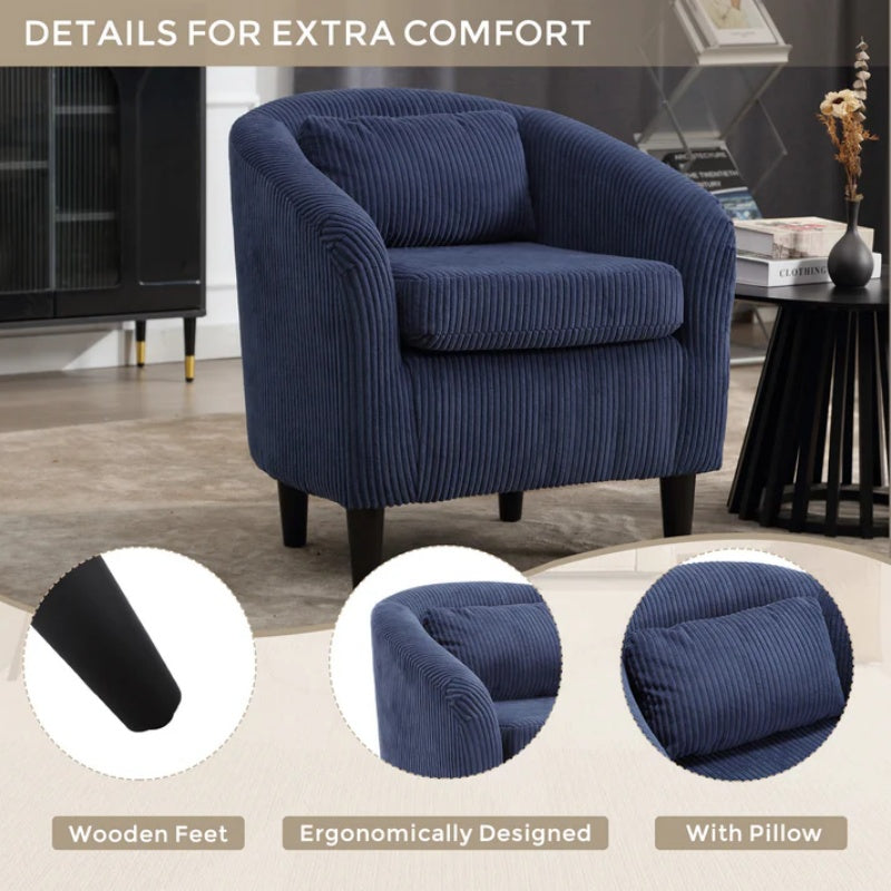 COOLMORE Living Room Accent Barrel Chair, Century Modern Style Decorative Chair, Armchair for Living Room with Thick Cushions and Pillows, Comfy Single Sofa Chair, Chair with Wooden Legs,Blue-海智集-Default-