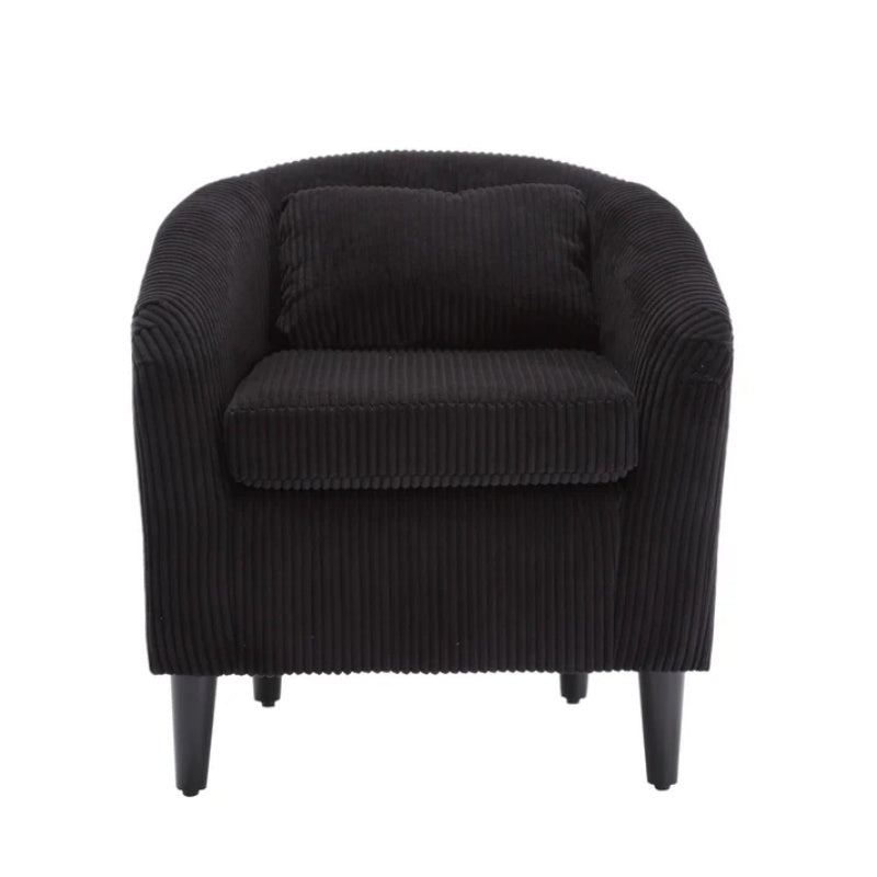 COOLMORE Living Room Accent Barrel Chair, Century Modern Style Decorative Chair, Armchair for Living Room with Thick Cushions and Pillows, Comfy Single Sofa Chair, Chair with Wooden Legs,BLACK-海智集-Default-
