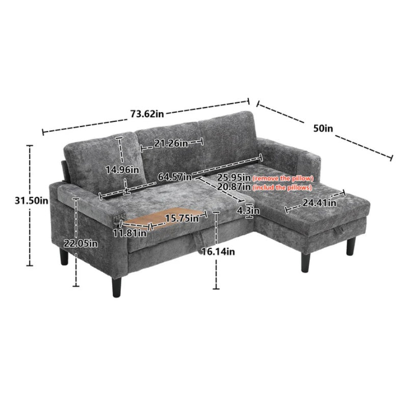UNITED Sectional Sofa Reversible Sectional Sleeper Sectional Sofa with Storage Chaise-海智集-Default-