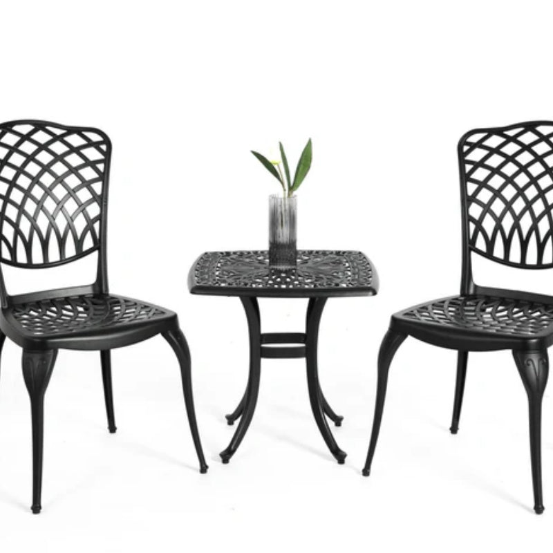 Bistro Set 3 Piece Rustproof Cast Aluminum Patio Furniture Sets 2 Chairs and 1 Round Table Outdoor, Garden, Patio, Balcony, black-海智集-Default-