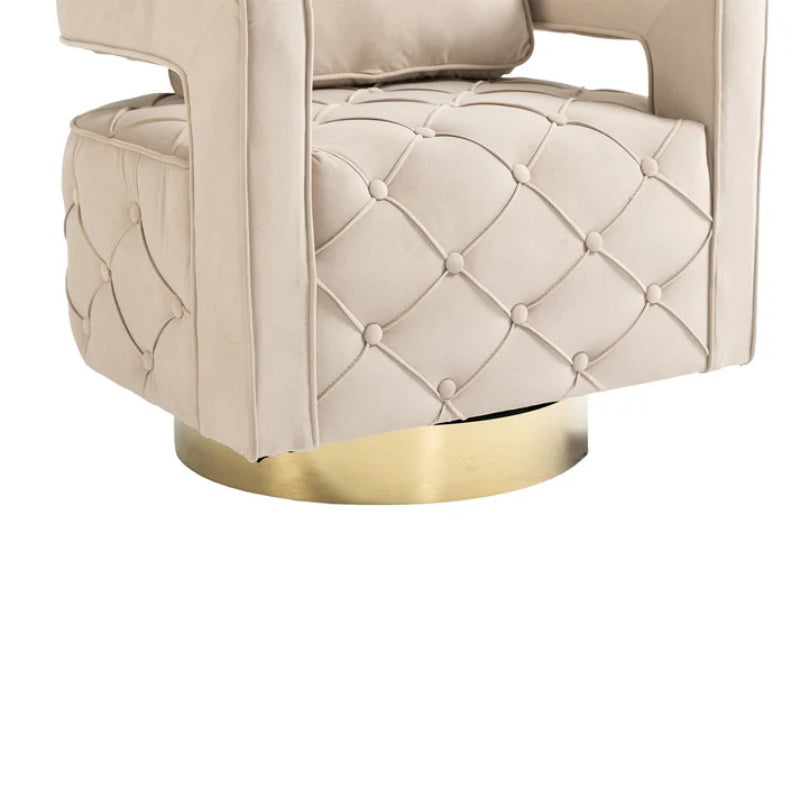 Swivel Accent Chair - Modern Accent Chair with Pillow, Velvet Armchair Side Chair with Tufted Button for Living Room, Bedroom, Office(Beige)-海智集-Default-