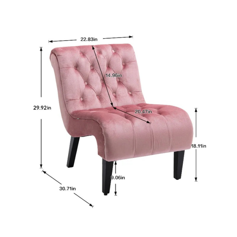 COOLMORE Modern Velvet Armless Accent Living Room Chair / Leisure Chair,Upholstered Fabric Button Comfortable Chair with Wooden Legs for Bedroom, Living Room, Office (Pink Velvet)-海智集-Default-