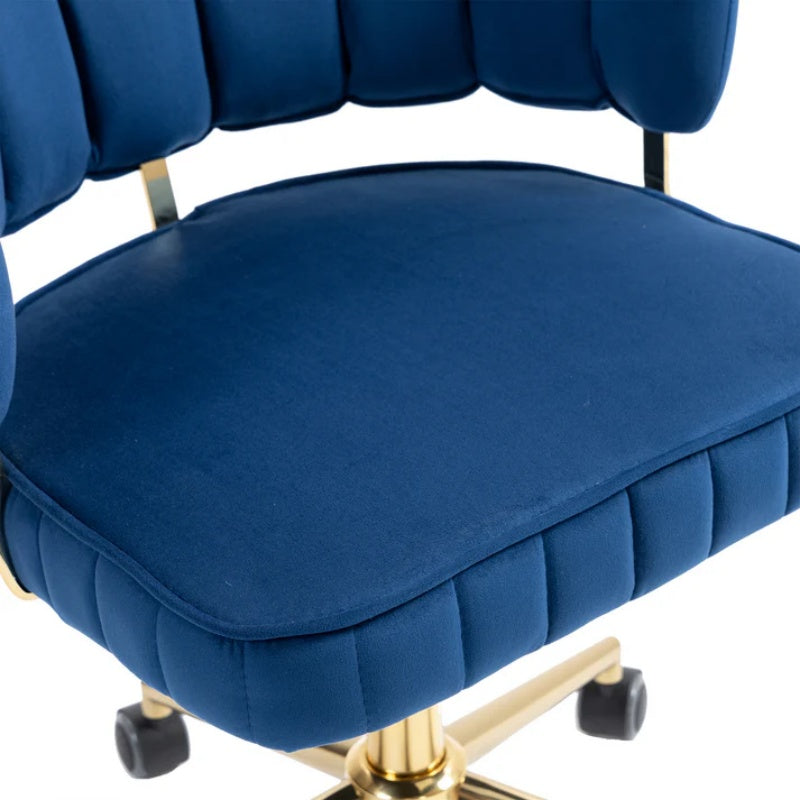 Modern Velvet Home Office Desk Chair with Adjustable Height and Swivel Wheels in Navy-海智集-Default-