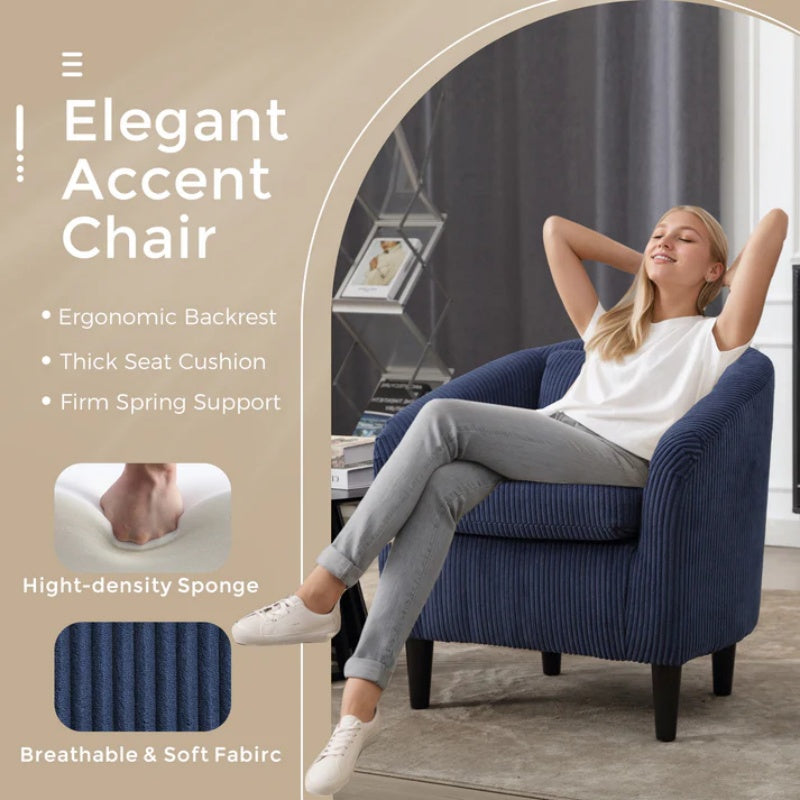 COOLMORE Living Room Accent Barrel Chair, Century Modern Style Decorative Chair, Armchair for Living Room with Thick Cushions and Pillows, Comfy Single Sofa Chair, Chair with Wooden Legs,Blue-海智集-Default-