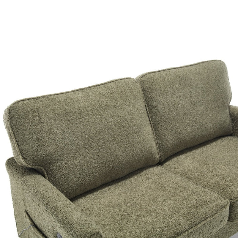 Mid Century Modern Loveseat Sofa with USB Ports, Removable Pillow Cover, Green Boucle Fabric, 56.3 Inches-海智集-Default-