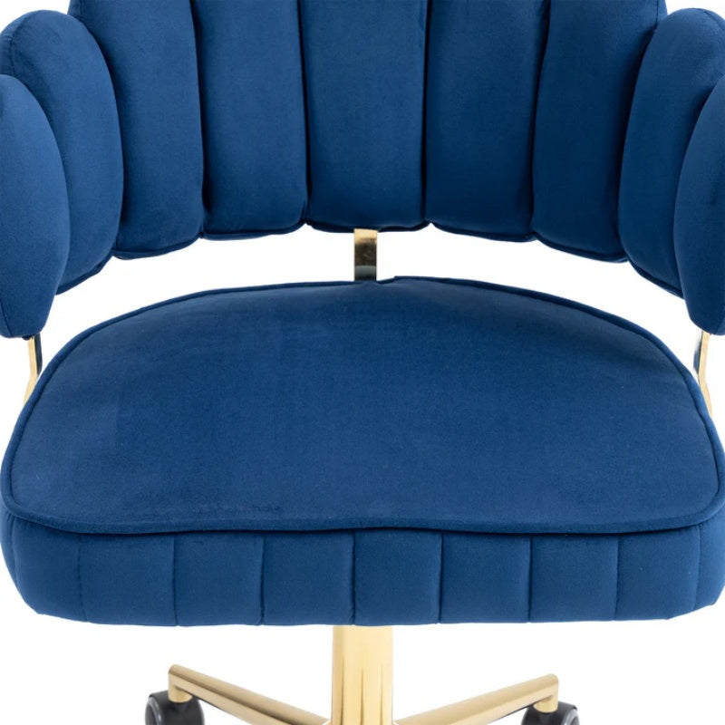 Modern Velvet Home Office Desk Chair with Adjustable Height and Swivel Wheels in Navy-海智集-Default-