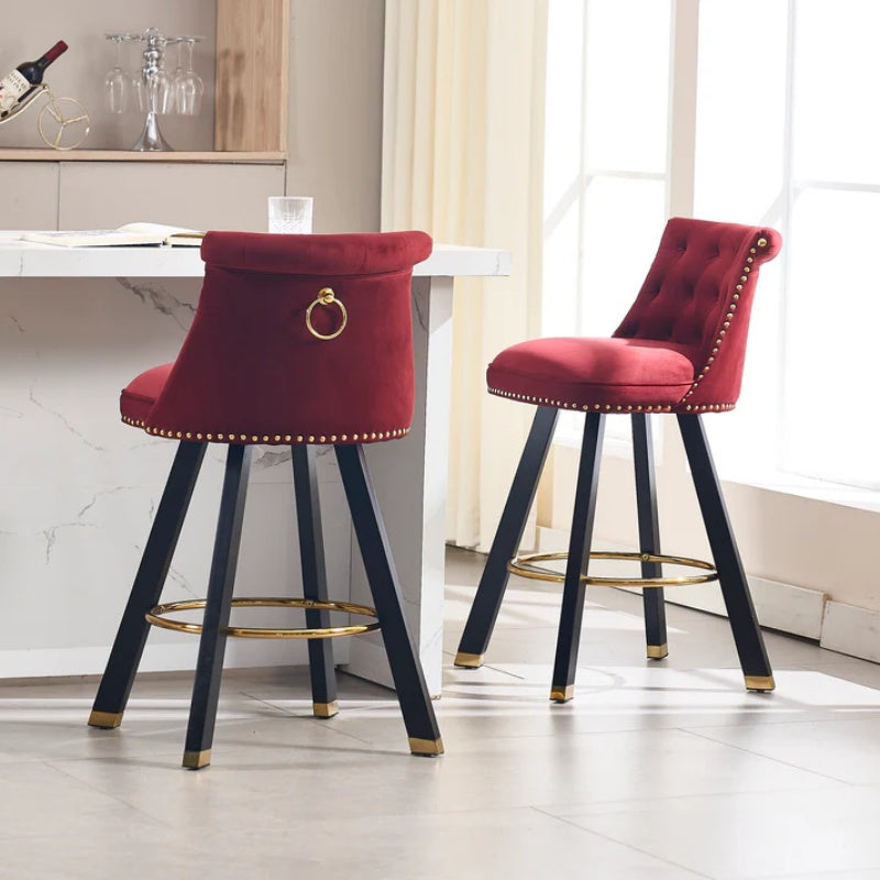 COOLMORE Set of 2,Back pull point design, velvet material, 360 degree rotation, back pull loop detachable design, rivet decoration, square foot wooden bar chair-海智集-Default-