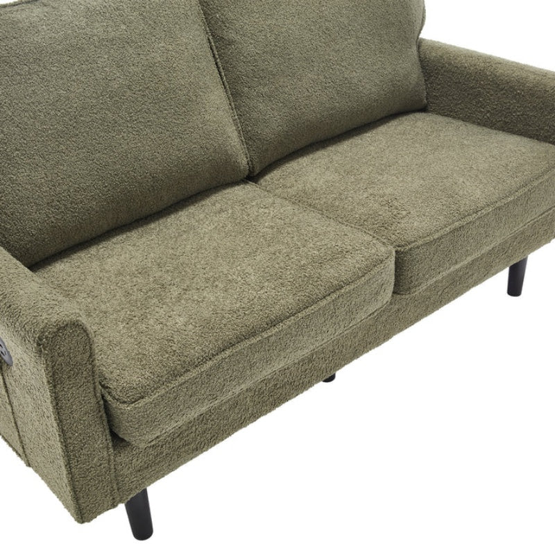 Mid Century Modern Loveseat Sofa with USB Ports, Removable Pillow Cover, Green Boucle Fabric, 56.3 Inches-海智集-Default-