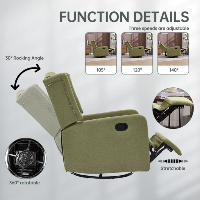 COOLMORE Rocking Recliner Chair,360 Degree Swivel Nursery Rocking Chair,Glider Chair,Modern Small Rocking Swivel Recliner Chair for Bedroom,Living Room Chair Home Theater Seat (Ovive Green)-海智集-Default-