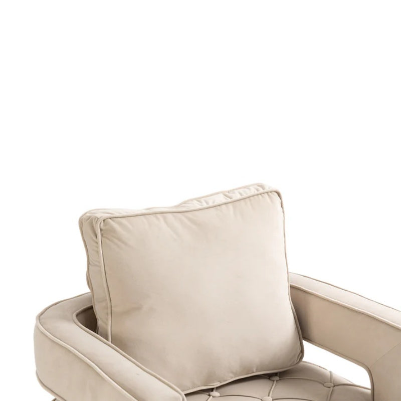 Swivel Accent Chair - Modern Accent Chair with Pillow, Velvet Armchair Side Chair with Tufted Button for Living Room, Bedroom, Office(Beige)-海智集-Default-