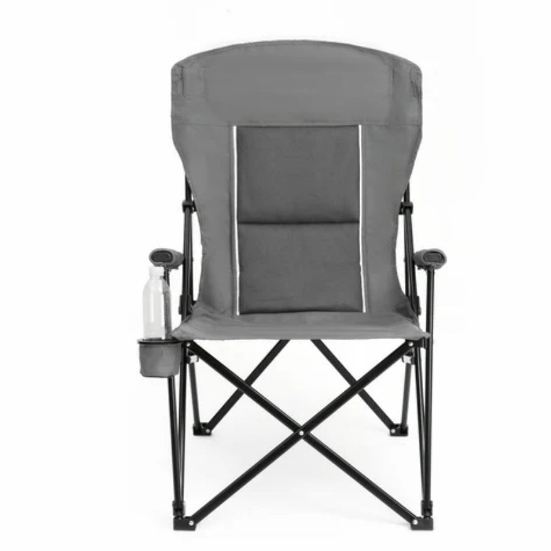 High Back Heavy Duty Lawn Chair Support 250LBS, Portable Collapsible Chair with Cup Holder -Grey-海智集-Default-