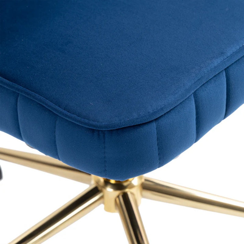 Modern Velvet Home Office Desk Chair with Adjustable Height and Swivel Wheels in Navy-海智集-Default-