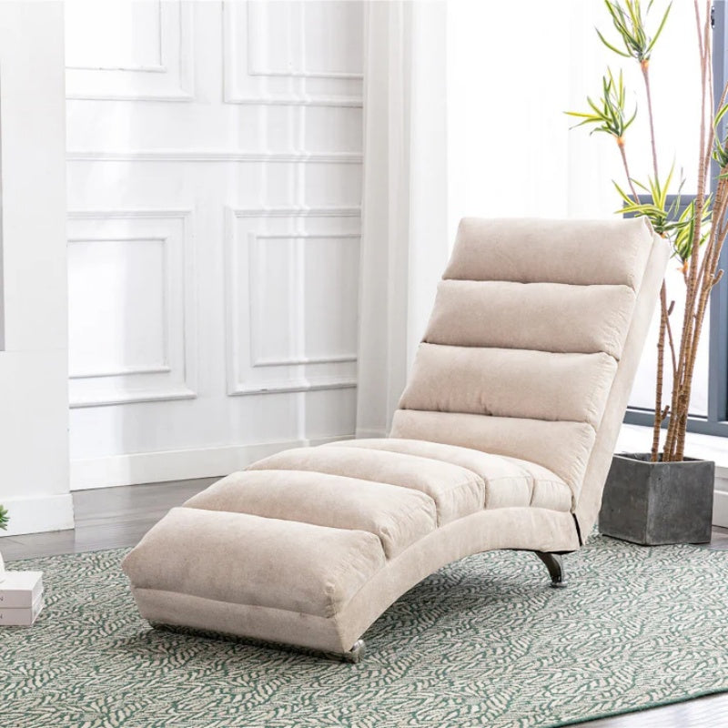 Linen Massage Chaise Lounge Indoor with Remote Control, Ergonomic Electric Massage Lounger in Beige-海智集-Default-