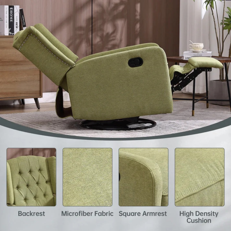 COOLMORE Rocking Recliner Chair,360 Degree Swivel Nursery Rocking Chair,Glider Chair,Modern Small Rocking Swivel Recliner Chair for Bedroom,Living Room Chair Home Theater Seat (Ovive Green)-海智集-Default-