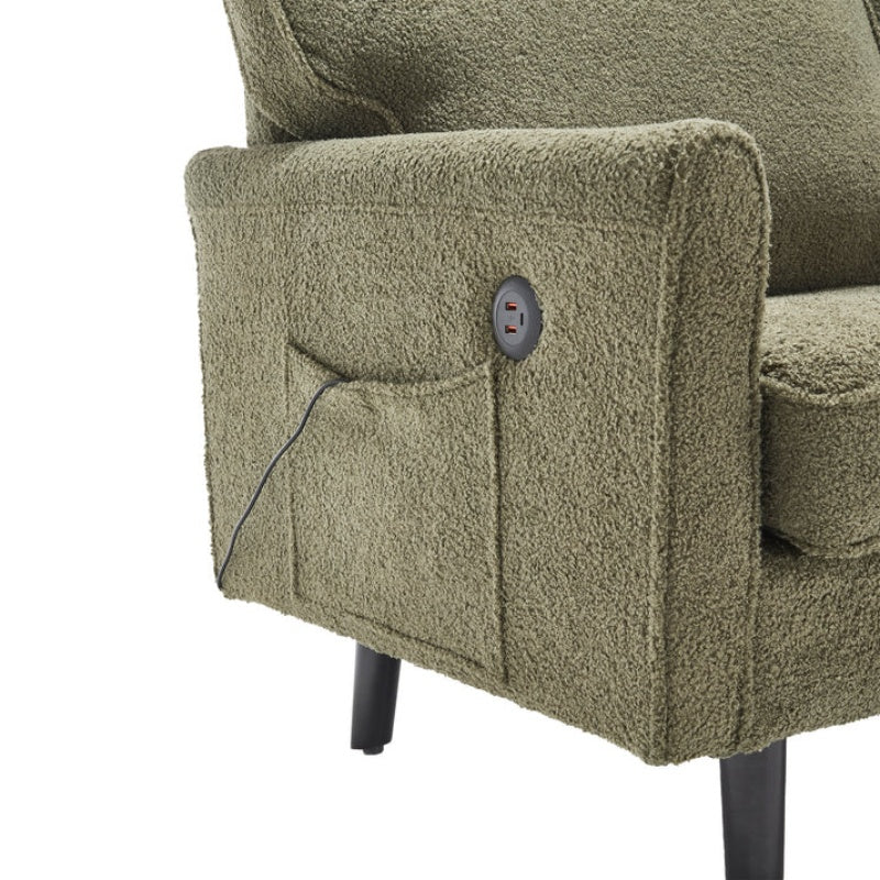 Mid Century Modern Loveseat Sofa with USB Ports, Removable Pillow Cover, Green Boucle Fabric, 56.3 Inches-海智集-Default-