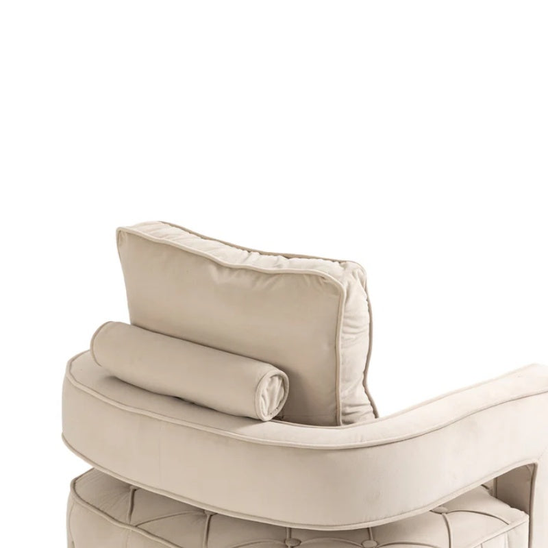 Swivel Accent Chair - Modern Accent Chair with Pillow, Velvet Armchair Side Chair with Tufted Button for Living Room, Bedroom, Office(Beige)-海智集-Default-