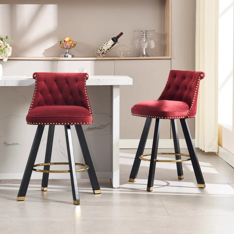 COOLMORE Set of 2,Back pull point design, velvet material, 360 degree rotation, back pull loop detachable design, rivet decoration, square foot wooden bar chair-海智集-Default-