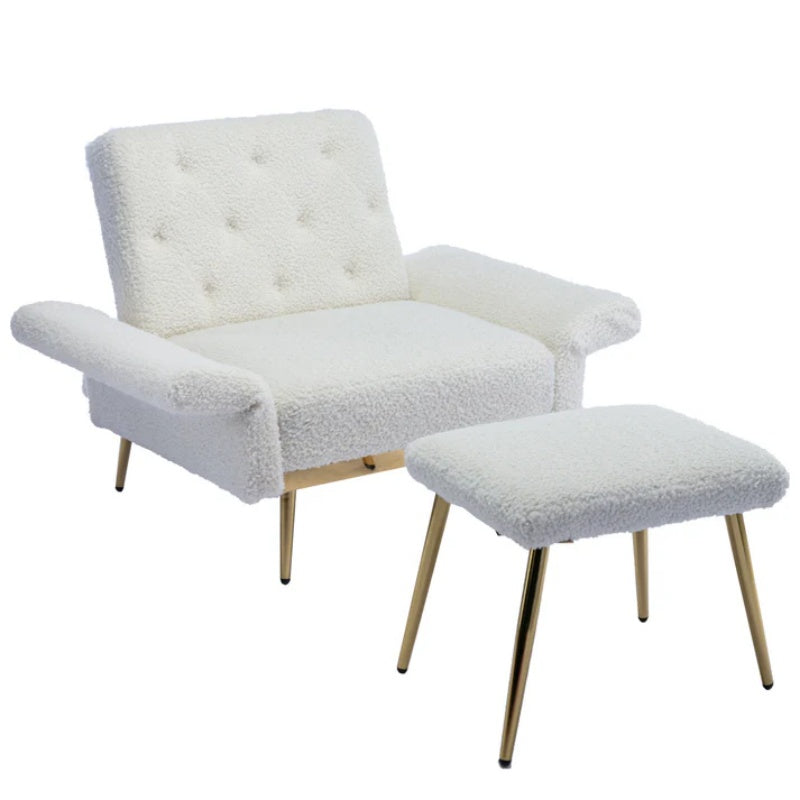 COOLMORE Velvet Accent Chair with Adjustable Armrests and Backrest, Button Tufted Lounge Chair, Single Recliner Armchair with Ottoman-海智集-Default-