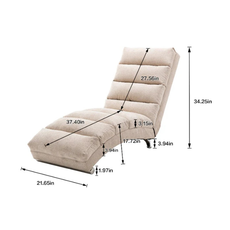 Linen Massage Chaise Lounge Indoor with Remote Control, Ergonomic Electric Massage Lounger in Beige-海智集-Default-