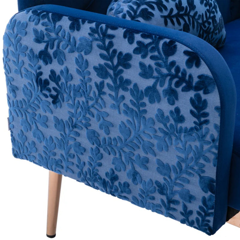 COOLMORE Modern Velvet Loveseat Sofa , Comfy Upholstered 2-Seater Sofa with Gold Metal Legs, Small Loveseat Accent Couch for Living Bedroom Leisure Areas (Navy Velvet)-海智集-Default-