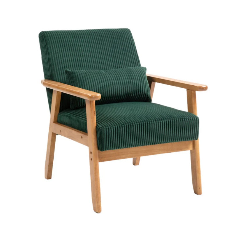 Leisure Chair with Solid Wood Armrest and Feet, Leisure chair, wood frame, velvet, l, solid rubber wood legs, Mid-Century Modern Accent chair, for Living Room Bedroom Studio chair-海智集-Default-