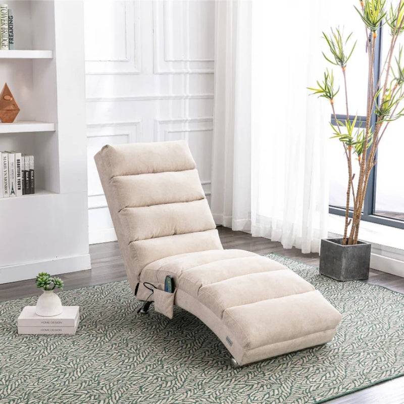 Linen Massage Chaise Lounge Indoor with Remote Control, Ergonomic Electric Massage Lounger in Beige-海智集-Default-