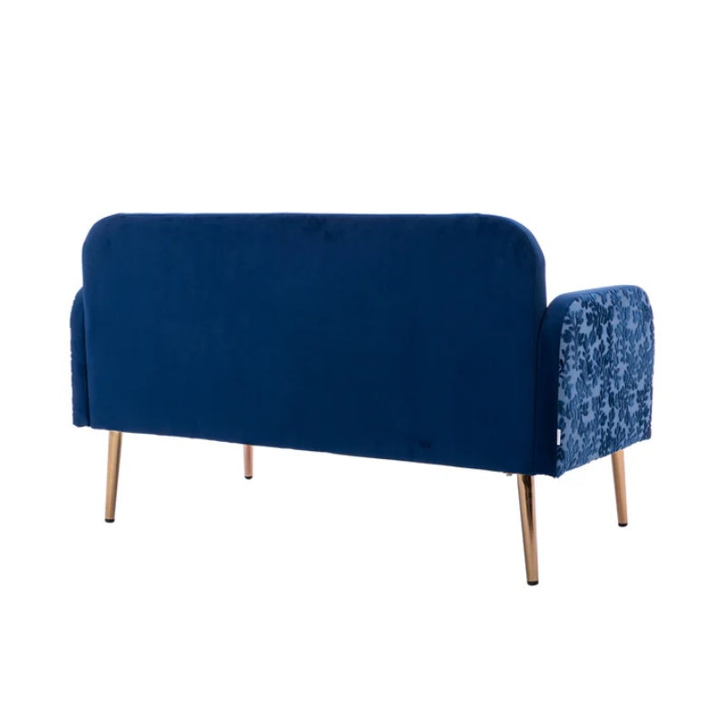 COOLMORE Modern Velvet Loveseat Sofa , Comfy Upholstered 2-Seater Sofa with Gold Metal Legs, Small Loveseat Accent Couch for Living Bedroom Leisure Areas (Navy Velvet)-海智集-Default-