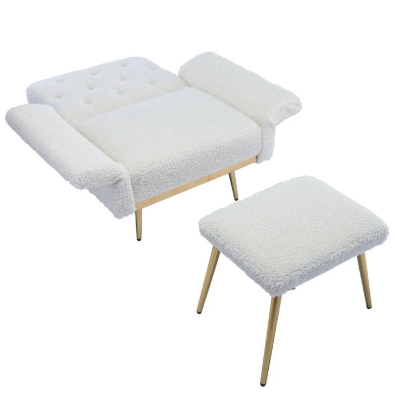COOLMORE Velvet Accent Chair with Adjustable Armrests and Backrest, Button Tufted Lounge Chair, Single Recliner Armchair with Ottoman-海智集-Default-