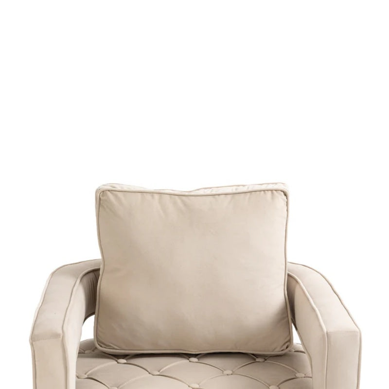 Swivel Accent Chair - Modern Accent Chair with Pillow, Velvet Armchair Side Chair with Tufted Button for Living Room, Bedroom, Office(Beige)-海智集-Default-