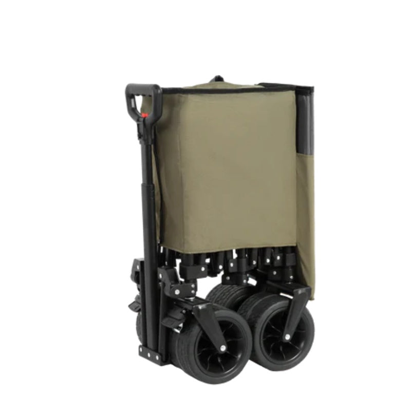 Beach Wagon,Collapsible Wagon 220lbs with Big Wheels Foldable Wagon Carts, Heavy Duty 300L Folding Utility Garden Cart with Big All-Terrain Beach Wheels & Drink Holders. Army Green-海智集-Default-