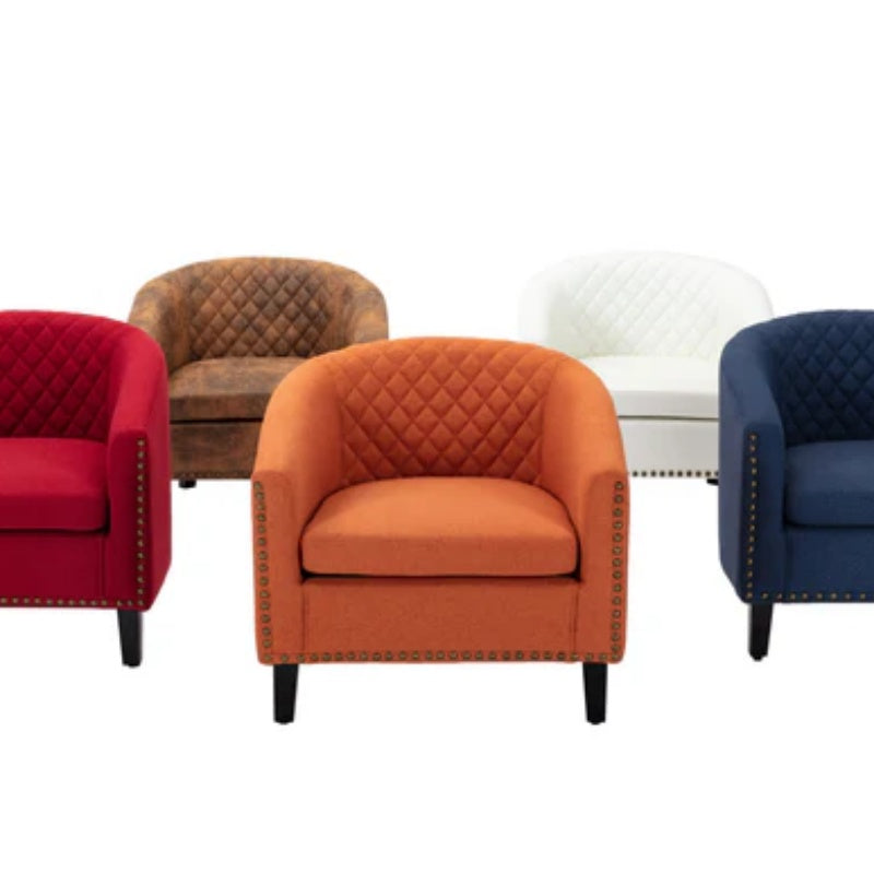 COOLMORE Barrel Chairs with Soft Padded Armrest, Club Chairs with nailheads and solid wood legs for Living Room Bedroom Waiting Room (Orange Linen)-海智集-Default-