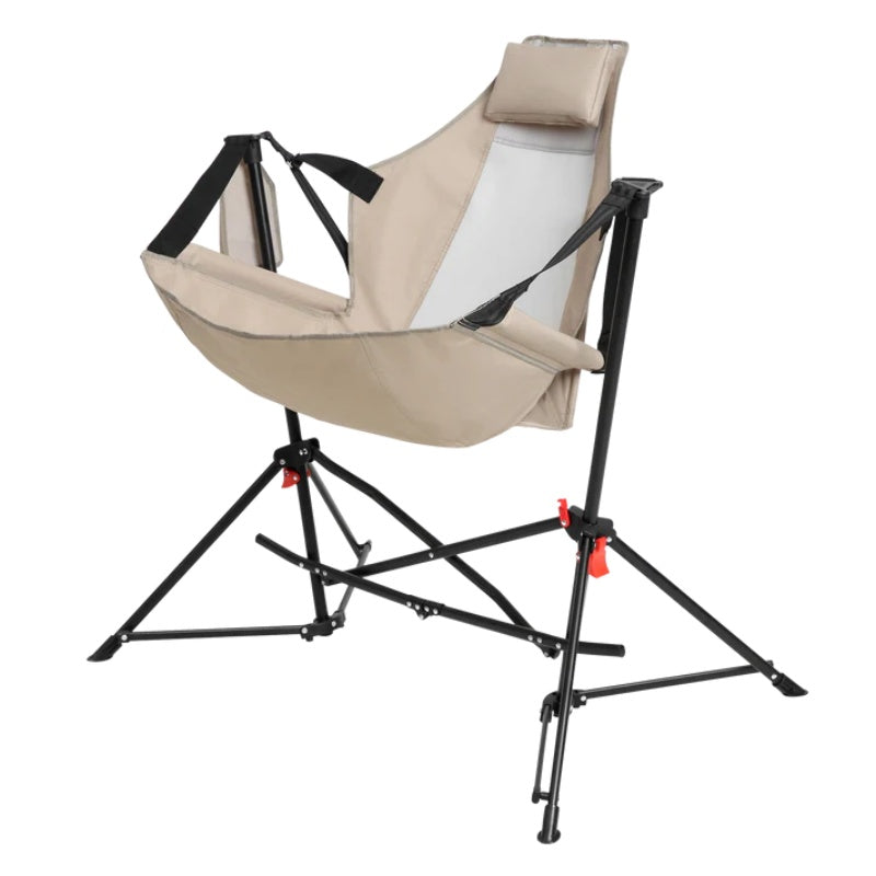 Hammock Camping Chair, Folding Portable Rocking Chair, Aluminum Alloy Adjustable Back Swinging Chair with Pillow Cup Holder, Recliner with Carry Bag for Outdoor Travel Lawn Backyard, Khaki (2pcs)-海智集-Default-