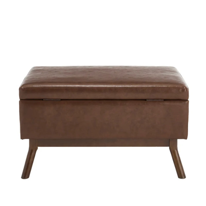 Mid-century modern square coffee table storage bench, assembled, suitable for living room, entryway and family room, used as a coffee table, stirrups, shoe bench-海智集-Default-