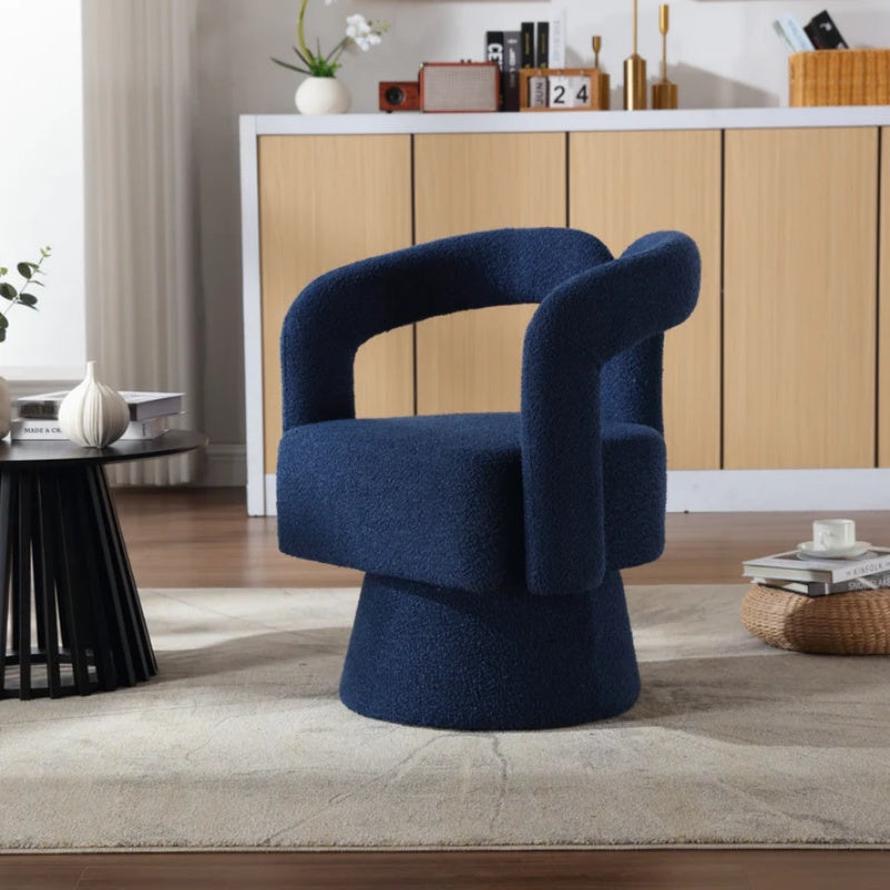 COOLMORE 360 Degree Swivel Cuddle Barrel Accent Chairs, Round Armchairs with Wide Upholstered, Fluffy Fabric Chair for Living Room, Bedroom, Office, Waiting Rooms (Navy Boucle)-海智集-Default-