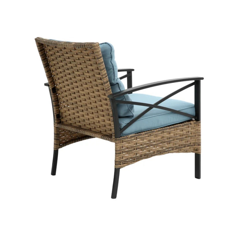 Patio 4 piece sectional low dining conversation sofa set- KD rattan wicker outdoor garden furniture corner sofa set with cushion.-海智集-Default-