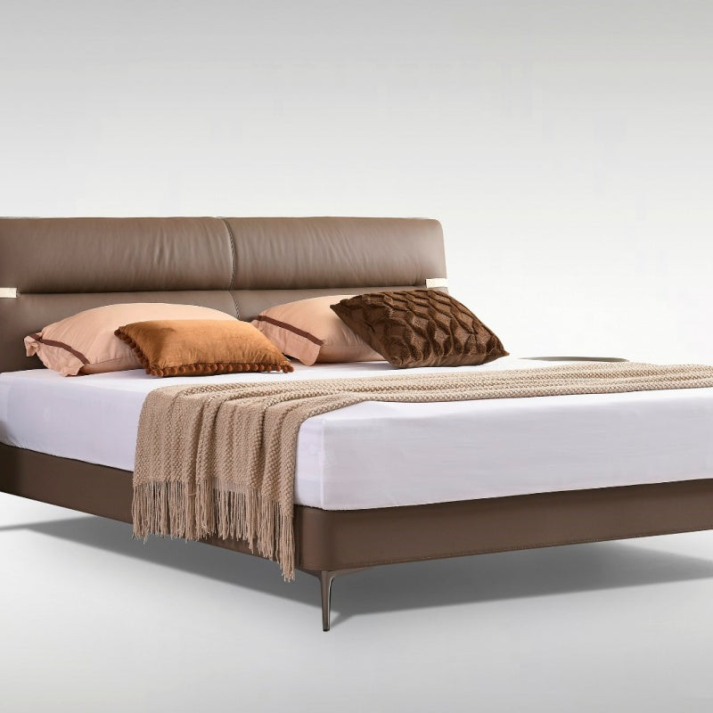 Jin Xuan Series Genuine Leather Bed, Modern and simple Italian light Luxury High-end solid Wood Soft Package XF-05 # (Including bed board but excluding bedside table)-海智集-
