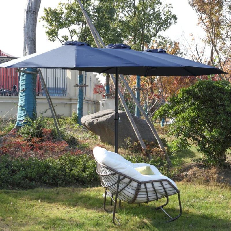 14.8 Ft Double Sided Outdoor Umbrella Rectangular Large with Crank ( Navy blue )(No Base)-海智集-Default-