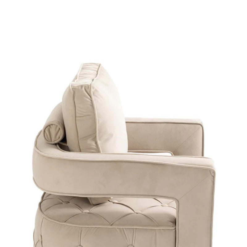 Swivel Accent Chair - Modern Accent Chair with Pillow, Velvet Armchair Side Chair with Tufted Button for Living Room, Bedroom, Office(Beige)-海智集-Default-