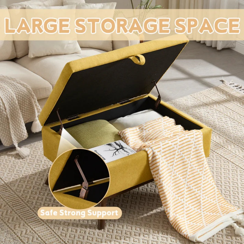 Mid-century modern square coffee table storage bench, assembled, suitable for living room, entryway and family room, used as a coffee table, stirrups, shoe bench-海智集-Default-