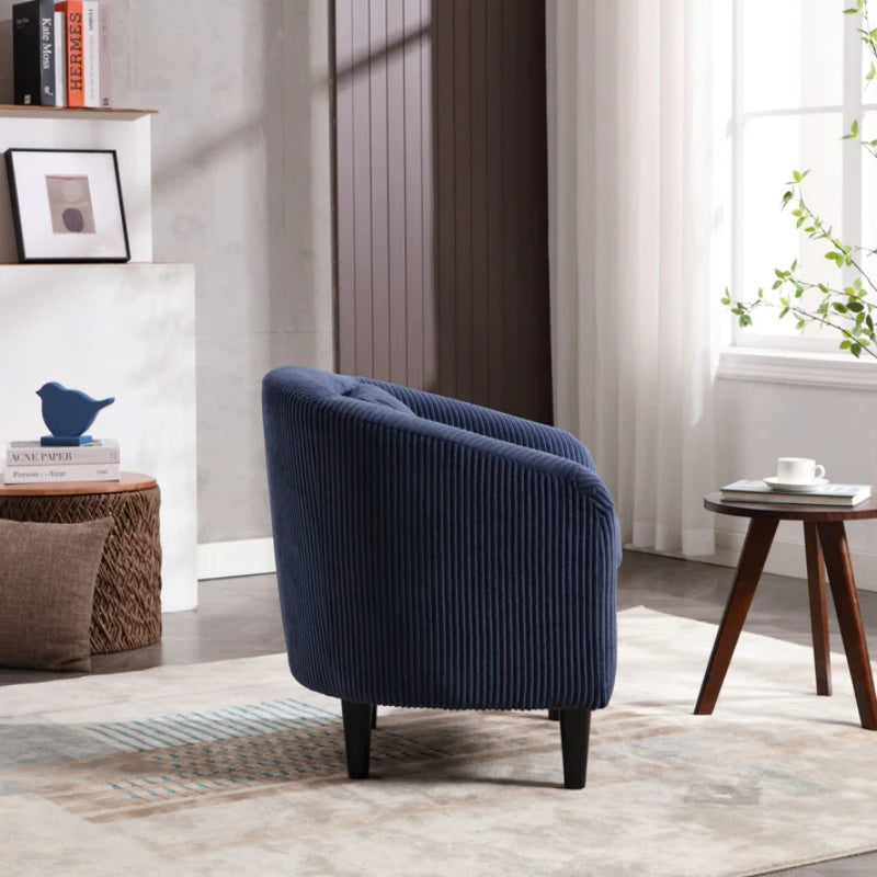 COOLMORE Living Room Accent Barrel Chair, Century Modern Style Decorative Chair, Armchair for Living Room with Thick Cushions and Pillows, Comfy Single Sofa Chair, Chair with Wooden Legs,Blue-海智集-Default-