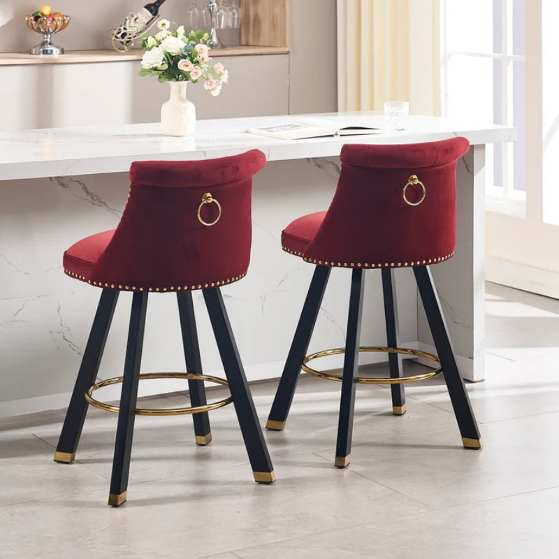 COOLMORE Set of 2,Back pull point design, velvet material, 360 degree rotation, back pull loop detachable design, rivet decoration, square foot wooden bar chair-海智集-Default-