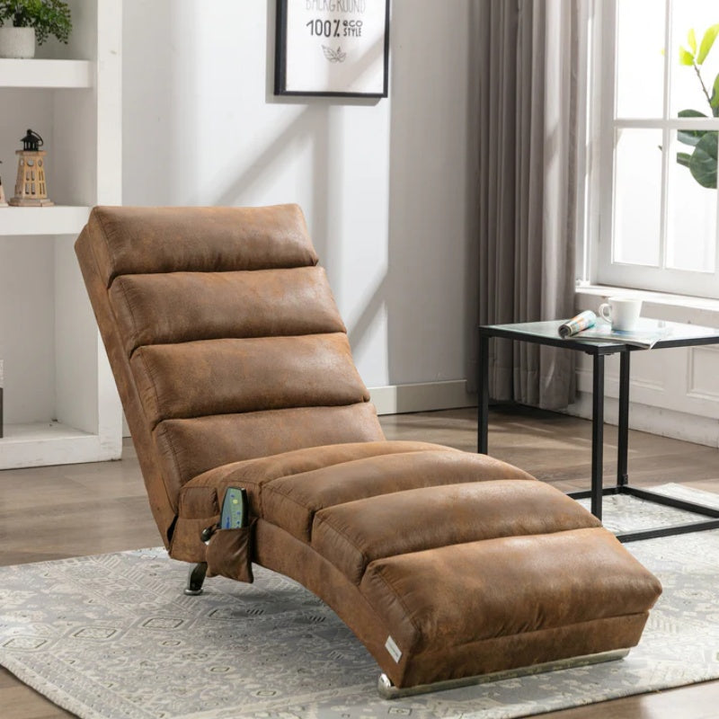 Linen Massage Chaise Lounge Indoor with Remote Control, Ergonomic Electric Massage Long Lounger, Coffee-海智集-Default-