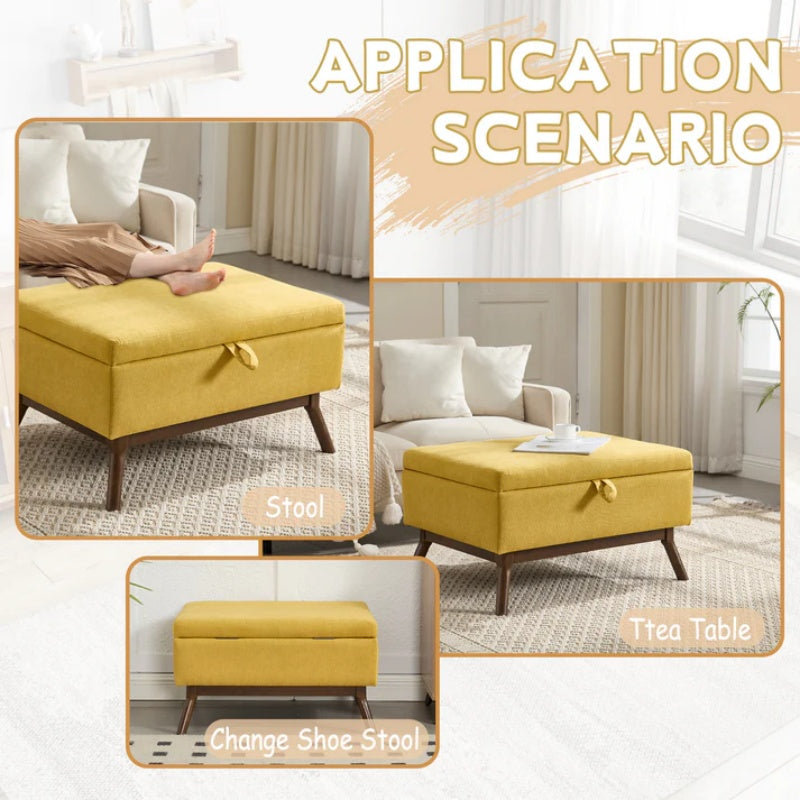Mid-century modern square coffee table storage bench, assembled, suitable for living room, entryway and family room, used as a coffee table, stirrups, shoe bench-海智集-Default-