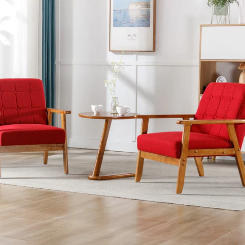 Accent Chairs Set of 2 with Side Table, Mid Century Modern Accent Chair, Wood and Fabric Armchairs Side Chair, Lounge Reading Comfy Arm Chair for Living Room, Bedroom, Office-海智集-Default-